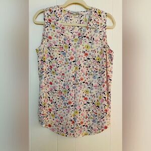 Lex&Madison Blouse Women’s Medium White Pink Floral Pleated Cottagecore Peasant